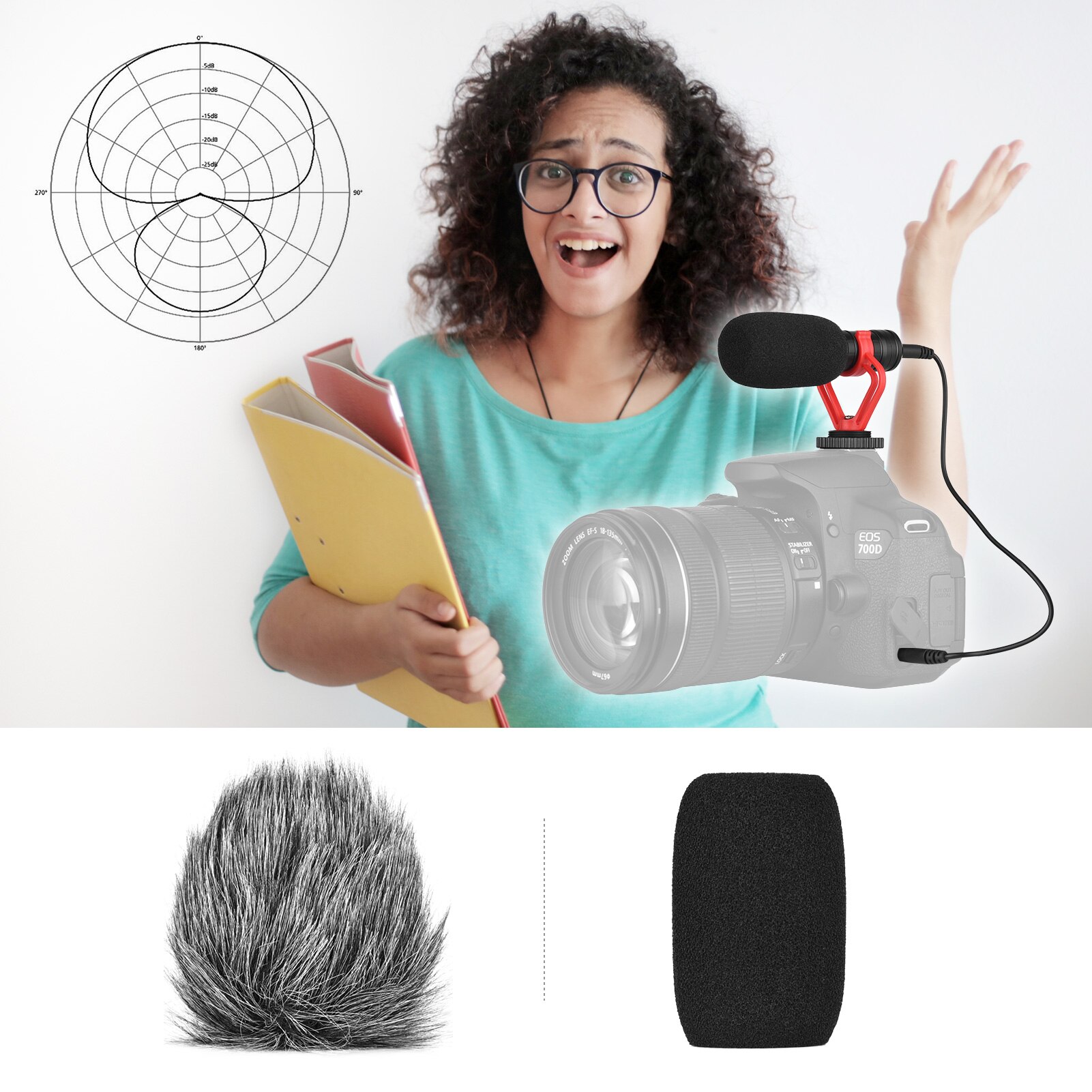 Andoer mini-mikrofon, kameramikrofon, nierenkondensatormikrofon, tragetasche für handykameras, für videoaufnahmen, interviews