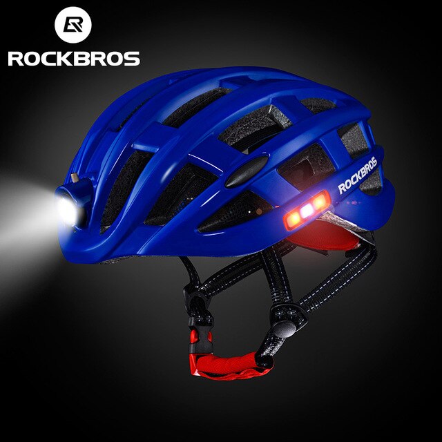 ROCKBROS Fahrrad Scheinwerfer Nacht Radfahren Helm Mit glühend Scheinwerfer Warnung Licht MTB Fahrrad Helm Wiederaufladbare Sport SafetyCap: Blau