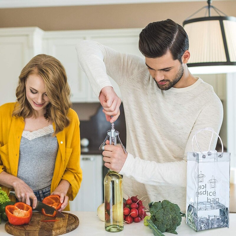 Draagbare Ijs Wijn Zak Wijn Koeltas Pvc Wijn Pouch Tassen Met Handvat Voor Champagne, Koud Bier, Wijn