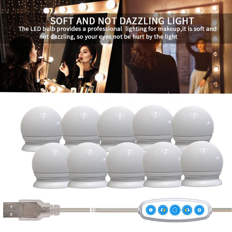 LED 12V Makeup Mirror Light Bulb Hollywood Vanity Lights Stepless Dimmable Wall Lamp 10 Bulbs Kit for Dressing Table