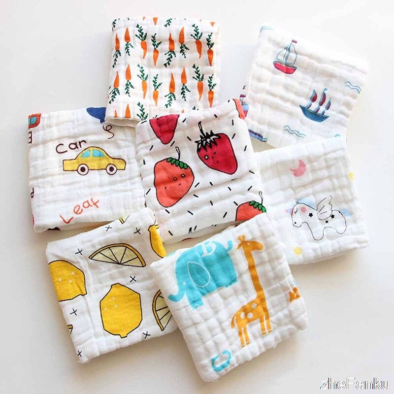 6 Layer Kindje Zakdoek Vierkante Fruit Patroon Handdoek 25X25Cm Mousseline Katoen Baby Gezicht Handdoek Veeg Doek Baby stuff Voor Pasgeborenen: Default Title