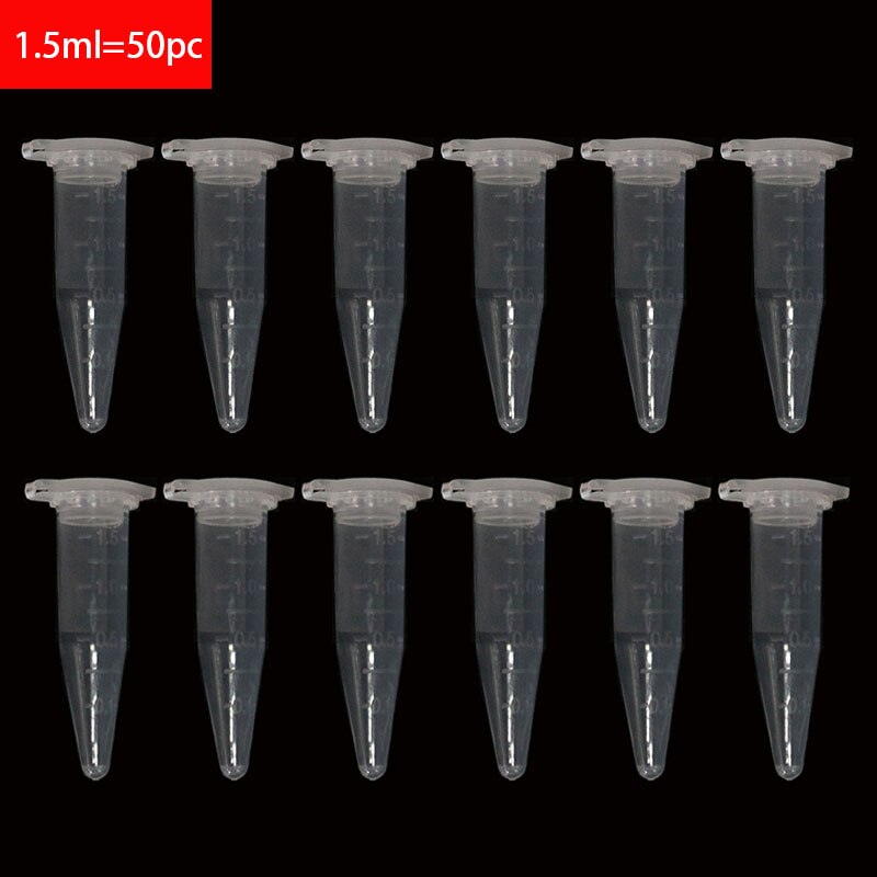 Tubo de prueba de plástico transparente, Unidad de Gestión de centrífuga, tapa de contenedor para muestras de laboratorio, papelería escolar, 1,5 Ml, 50 Uds.