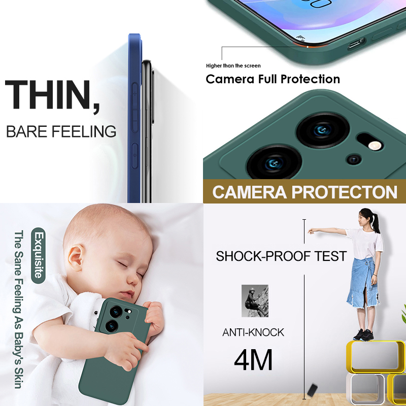 Voor Xiaomi 13 T Pro telefoonhoesjes Vierkante Vloeibare Siliconen Camera Lens Protector Zachte Cover voor Xiaomi Mi 13 t 13 T Mi 13 T Pro Schokbestendige hoesje