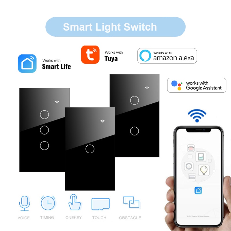 Tuya Smart Life WIFI US wall light touch switch, US crystal, glass panel App remote control Timing via Siri,Alexa,google home