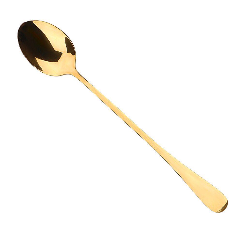 HOOMIN 19.5 CM Spoon Stainless Steel Long Handle Spoon Ice Cream Tea Coffee Spoons Home Kitchen Accessoeies Tableware: Gold