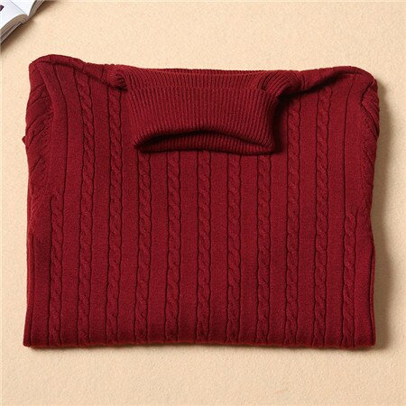 Twist Autumn Winter Thick Cashmere Knitted Sweaters for Woman Pull Femme Slim Turtleneck Long Sleeve Sueter Mujer Chandail: W001777 wine