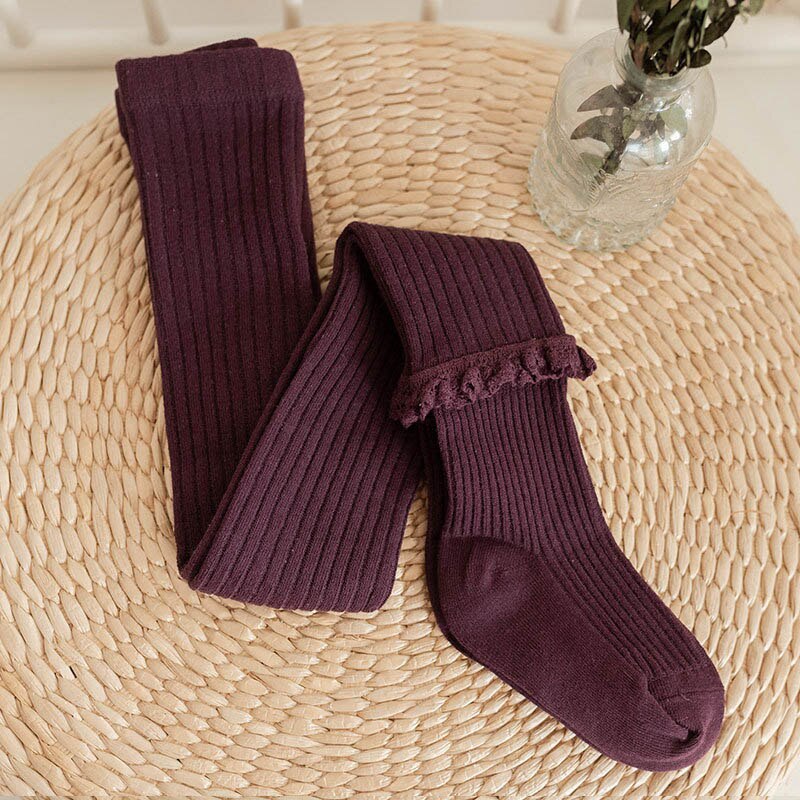 Menoea 8 colori neonate tinta unita Legging bambini primavera autunno pizzo collant lunghi calzini lavorati a maglia bambini pantaloni stretti in cotone: AH5811wine red