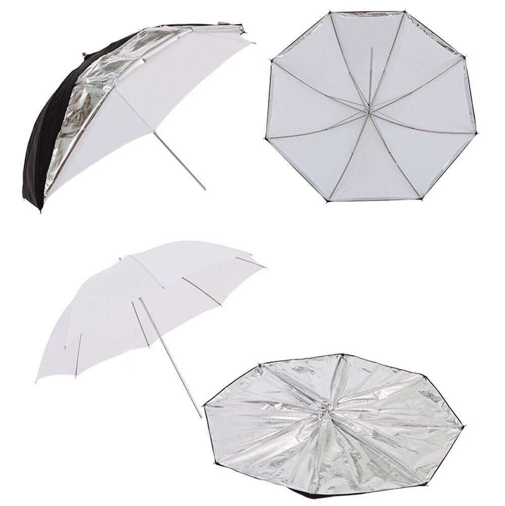 Paraguas Reflector de Flash 2 en 1, 33 &quot;/83cm, doble capa, negro, plata + blanco suave, desmontaje