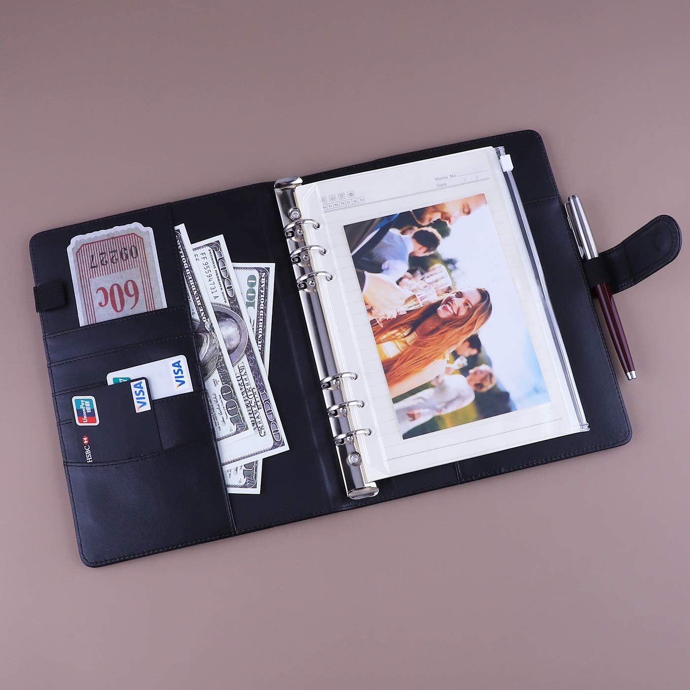Classeur A5 en cuir PU à 6 anneaux, couverture pour papier de remplissage A5, classeur de planificateur personnel A5 rechargeable avec magnétique