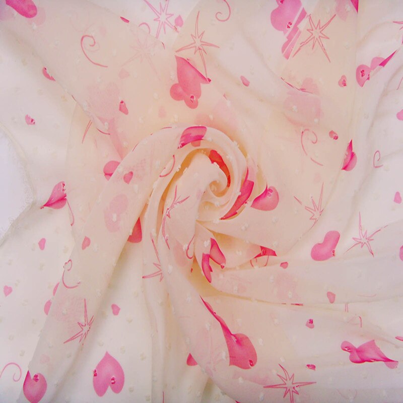 Tela de gasa con estampado de corazones y puntos suaves, materiales de malla de tul para vestidos, blusa de costura para mujer y ropa para niños DIY
