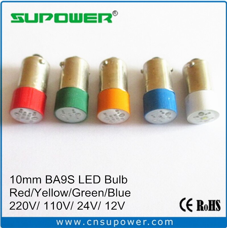 Approbation CE rouge jaune vert bleu BA9S 220 V 110 V 48 V 24 V 12 V ampoule LED