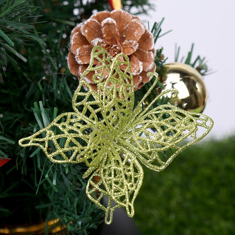 Glitter hul sommerfugl ornamenter farverig kunstig blomst sommerfugl til juletræ bryllupsfest boligindretning forsyninger