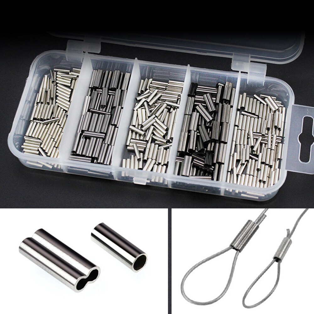 300pc/lot Single copper tube Barrel Crimping Sleeves fishing stainless steel fishing line Crimp Connectors 5 Size Mixed with Box