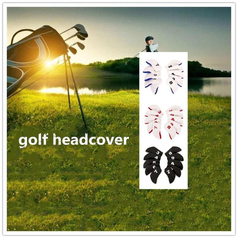 Mounchain 10 Stks/set Zwarte Golf Vlakte Headcover Iron Cover Set Voor Cleveland Ping Mizuno Adams