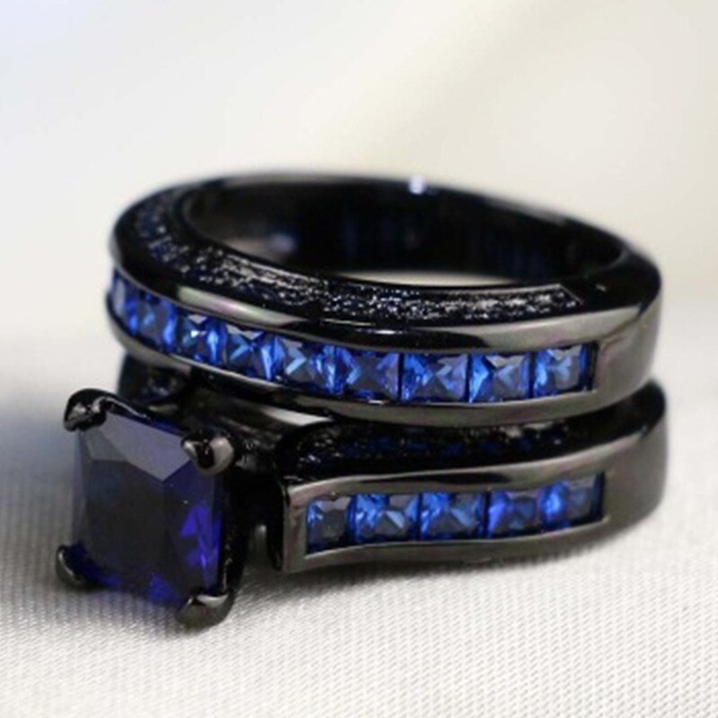 FDLK Luxury Women Ring Blue Zircon Ring Set Wedding Rings For Women Girls Birthday Party Jewelry