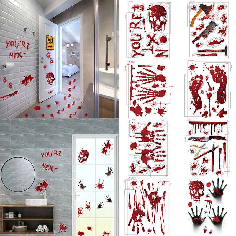 Horrible Halloween Bloody Handprint stickers Wall Window Door Home Decal Stickers Halloween Party Decoration Haunted House Prop