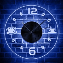 Coffee Vintage Illuminated Wall Clock Coffee Bean LED Lighting Business Neon Sign Cafe Kitchen Wall Art Coffee Bar Decor