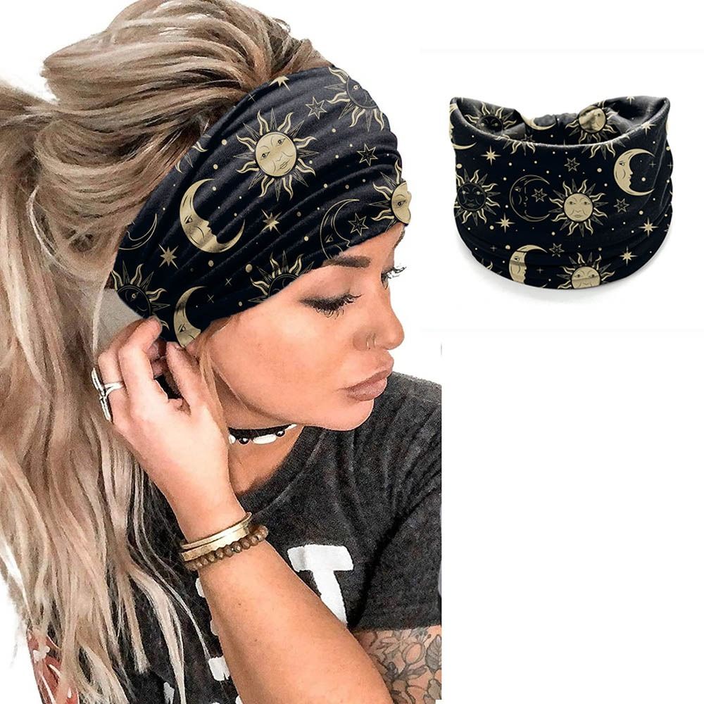 Boho Flower Print Wide Headbands Vintage Knot Elastic Turban Headwrap for Women Girls Soft Bandana Hair Accessories
