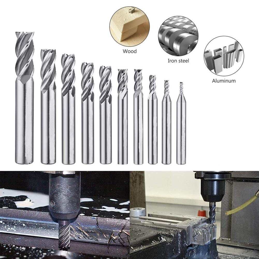 Milling Cutter Metal Drill Bit Set HSS Straight Shank Cutter 4 Blade 1.5-12mm Drills For wooding,Metal,Drilling Machine