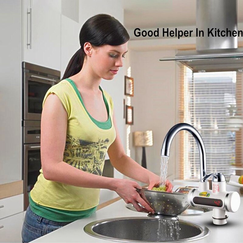Køkkenvandsbeholder uden vand 220v 3000w øjeblikkelig elektrisk vandhane vand elektrisk hurtig varmelegeme med temperaturvisning eu
