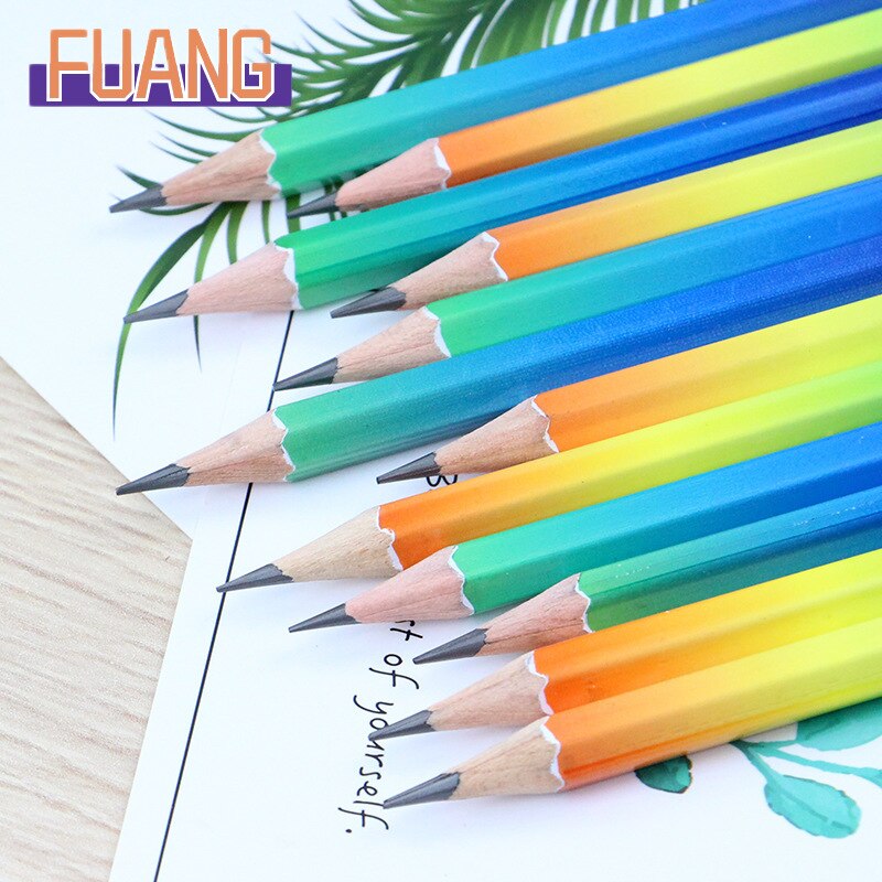 Fuang 12 Gradiënt Kleur Zeshoekige Staaf Hb Potlood Houten Potlood Professionele Schets Grafiet Potlood Student Briefpapier