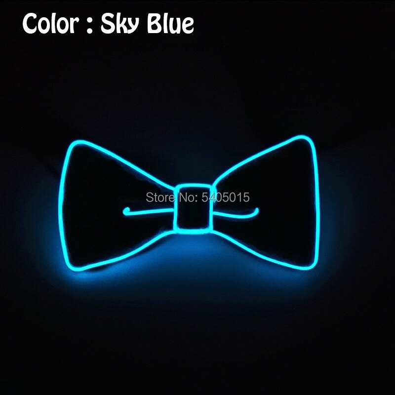 Pajarita de alambre brillante para fiestas, suministros para carnaval, decoración artesanal para vacaciones, 10 colores opcionales, , alimentado por DC-3V EL: Transparent Blue