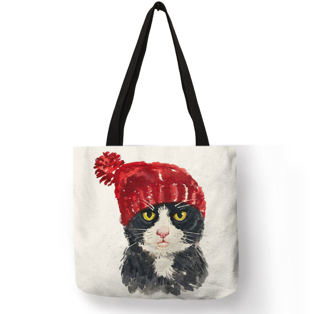 Cute Cat Print Reusable Shopping Bag Women Bags Summer Tote Bag Traveling School Bags B06034: 004