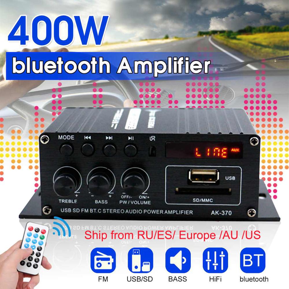 AK35 800W Home Car Amplifiers 2 Channel bluetooth 5.0 Surround Sound FM USB Remote Control Mini HIFI Digital Amplifier Stereo: AK370 bluetooth