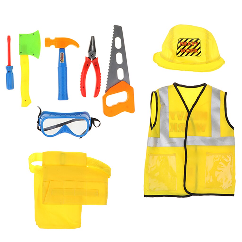 9 Piece Maintenance Worker Costume with Hat - Performance Accessories Role Play