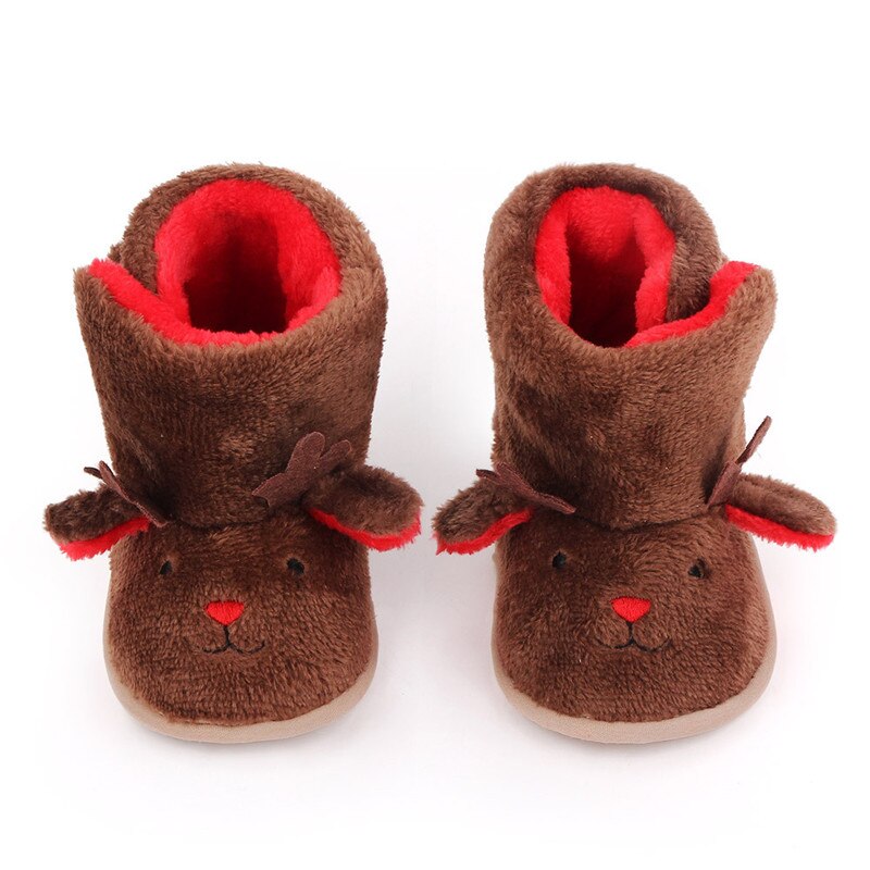 Baby Cartoon Animal Booties 0-18M Winter Warm Plush Fleece Soft Sole Slippers Infant Toddler First Walkers with Non-Slip Bottom: Brown / 13