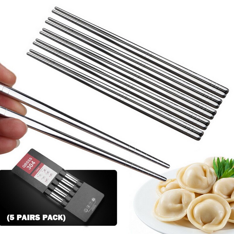 5 paria liukumattomat ruostumattomasta teräksestä valmistetut syömäpuikot kiinalaiset metalliset syömäpuikot uudelleenkäytettävät ruokatikut sushi keittiövälineet astiasto