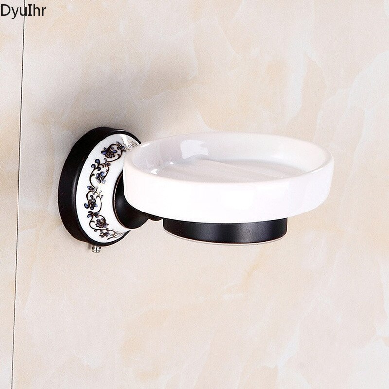 DyuIhr-jabonera de cerámica para baño, jabonera montada en la pared, rejilla para jabón, accesorios para baño, color bronce, azul y blanco