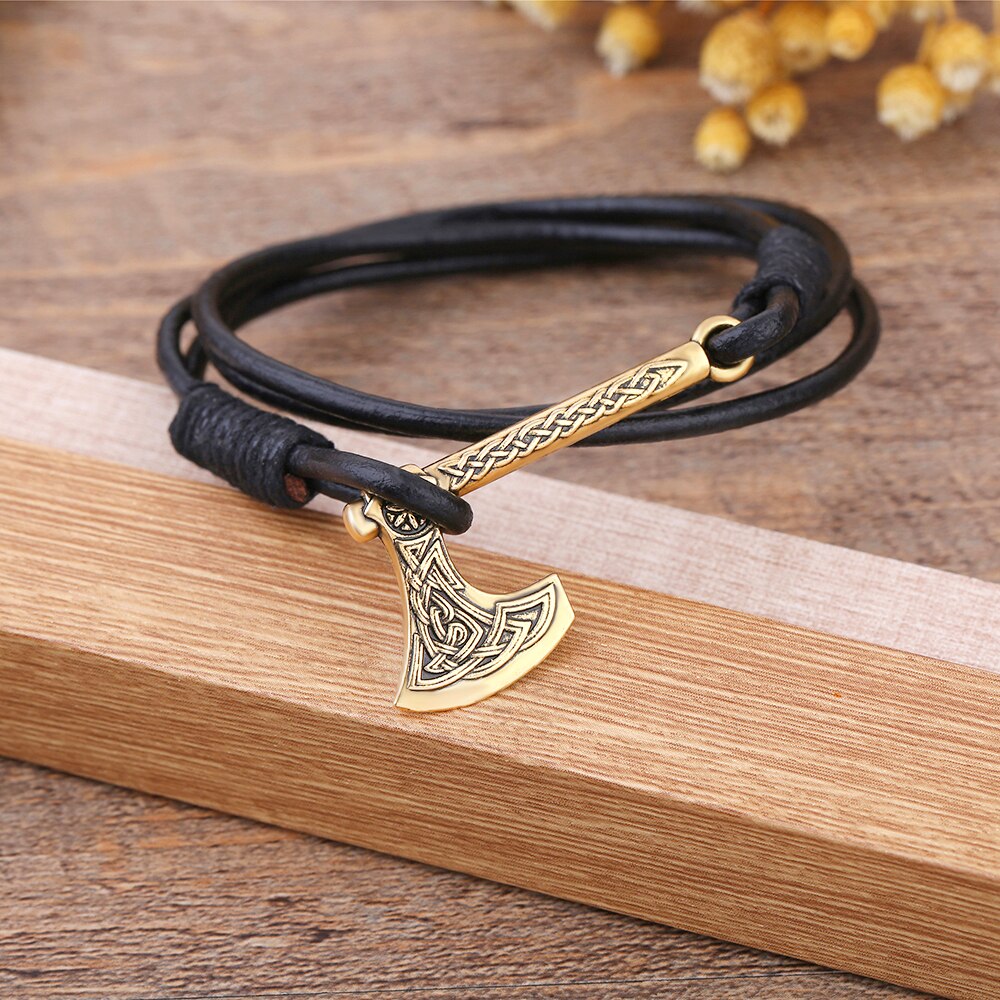 Dawapara hache de Perun amulette divinité slave du tonnerre et de la foudre dieu Perun Viking bijoux hommes Bracelets en cuir femmes