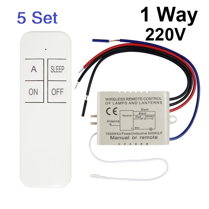 QIACHIP 1/2/3 Way ON/OFF 220V Remote Control Switch Lamp Light Digital Wireless Wall Remote Control Switch Receiver Transmitter: 5 set  1way