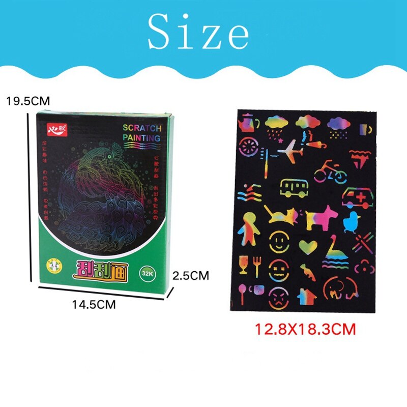 JULY'S SONG 50 Sheets Magic Color Rainbow Scratch Art Paper Card Set DIY Painting Toy with Graffiti Stencil for Drawing Stick