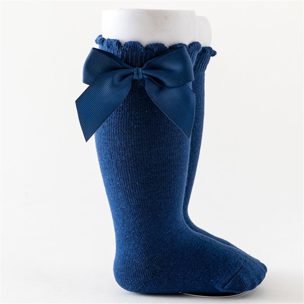 Calzini per bambini caldi invernali per bambini ragazze grandi fiocchi al ginocchio alti lunghi morbidi in pizzo di cotone calzini per bambini calzini natalizi caldi antiscivolo: navy blue