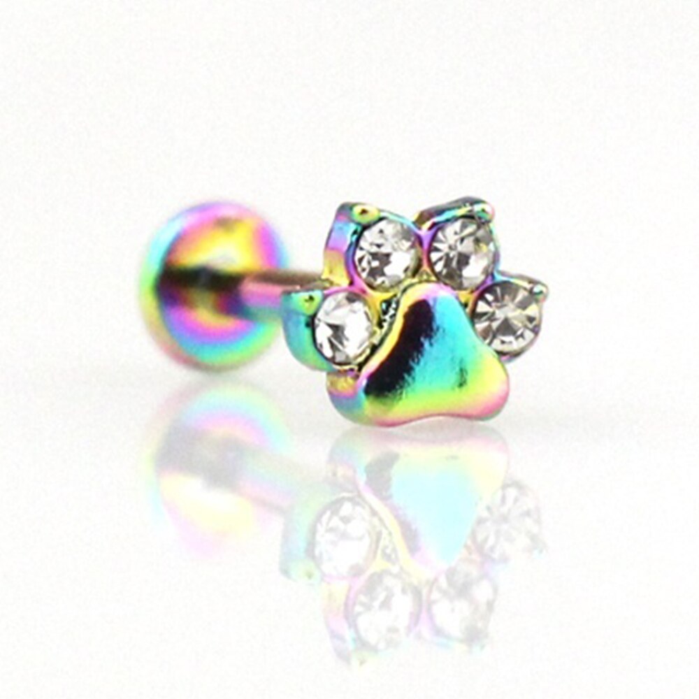 1pc Paw Zircon Labret Lip Ring Stainless Steel Internally Threaded Monroe Ring Body Jewelry 16g Cartilage Tragus Helix Piercing: rainbow