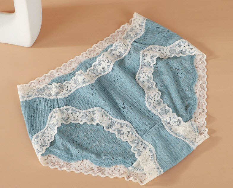 Ropa interior de Estilo Vintage para mujer, calzoncillos de encaje de algodón, suave y cómoda, talla media: Azul cielo
