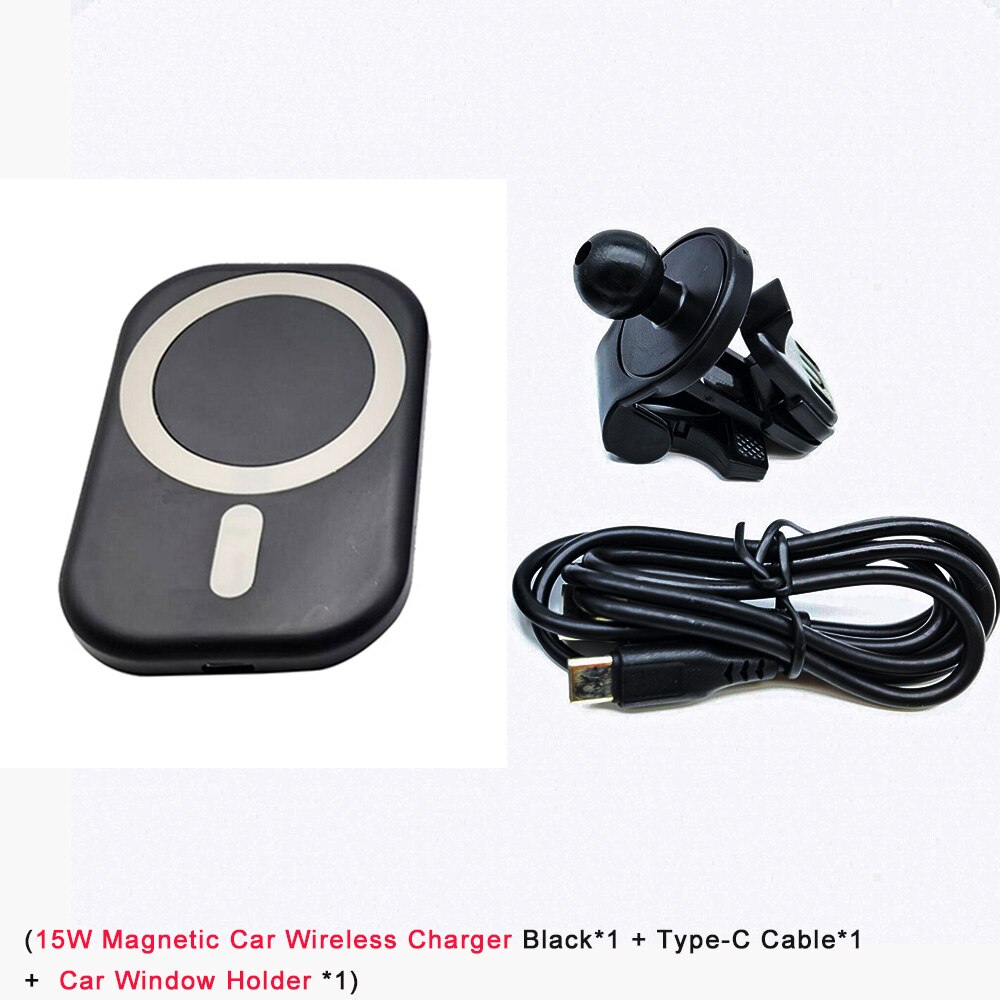 15W Magnetic Car Wireless Charger - Fast Charging Holder for iPhone 12 Series - Type-C: Black n Clamp