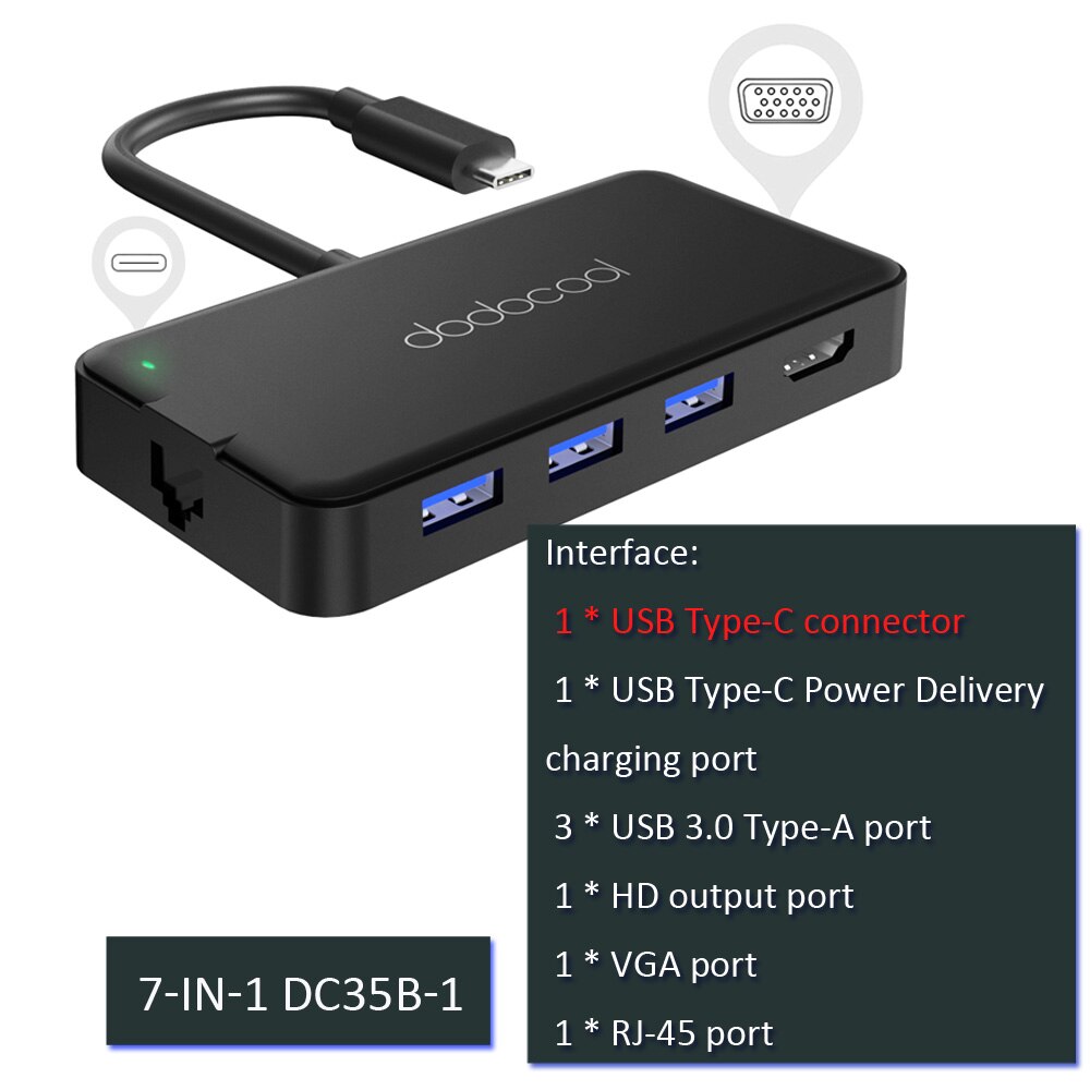 dodocool usb hub usb 3.0 hub type c usb c hub with HDMI Adapter Dock for macbook pro accessories USB-C 3.1 Splitter: 7 in 1 DC35B