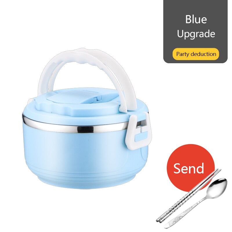 Container Stainless Steel Thermal Lunch Box Layers Sealed Grid Hidden Hand Tableware Students Adult Lunch Box: Upgrade Type single layer Northern Europe blue  with stainless steel chopsticks and spoon