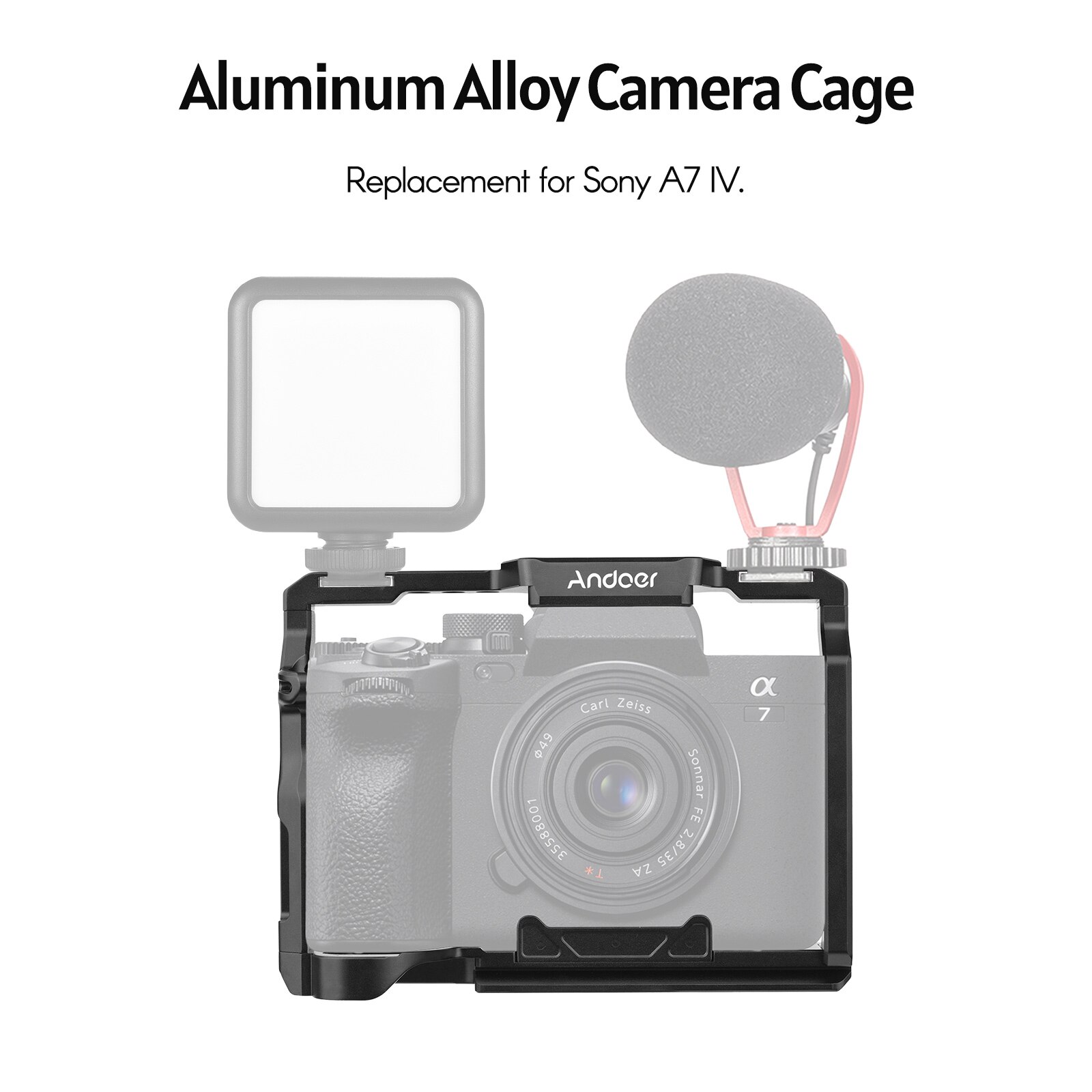 Andoer Aluminium Camera Kooi Met 1/4 Inch Schroeven Gaten Koud Schoen Mounts Vervanging Voor Sony A7 Iv