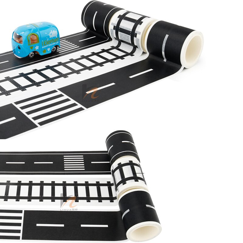 Spelen Road Tape voor Speelgoed Auto 'S en Treinen 3 Rolls 4.8cm x 5m Rechte Curve Track Verkeersborden -Kids