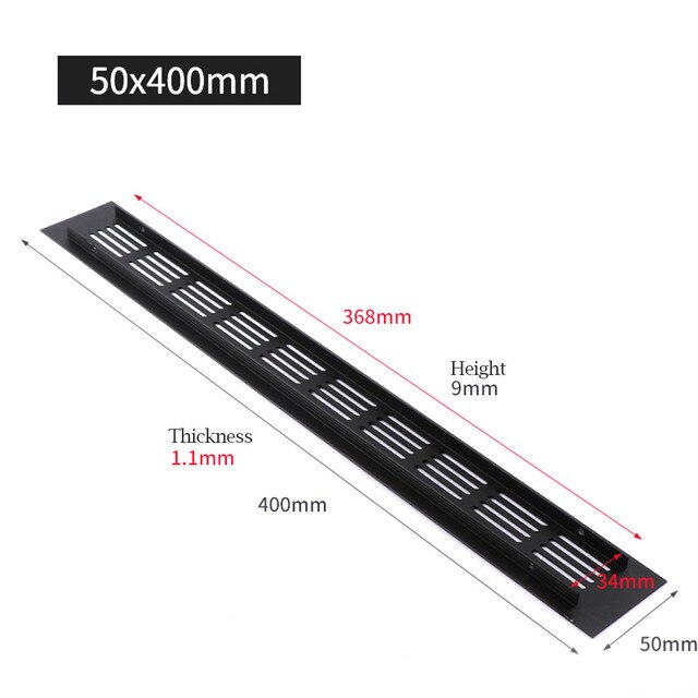 50mm Aluminium Rectangular Cabinet Wardrobe Air Vent Grille Ventilation-Cover Plate Ventilation Grille Vents Perforated Sheet: 50x400mm