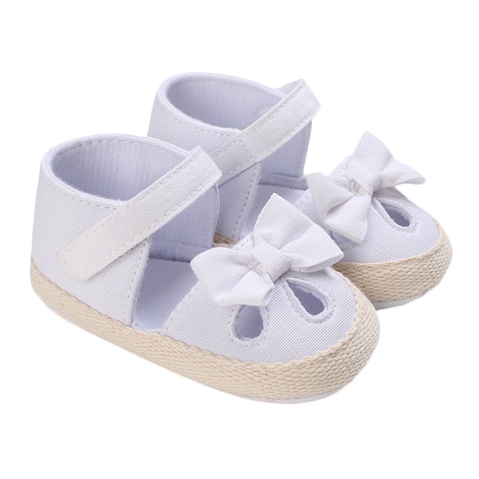 Scarpe da bambina per bambini sandali piatti per bambini sandali suola in gomma morbida antiscivolo estate Hollow Bow presepe First Walker Shoes: WHITE / 13-18 mesi