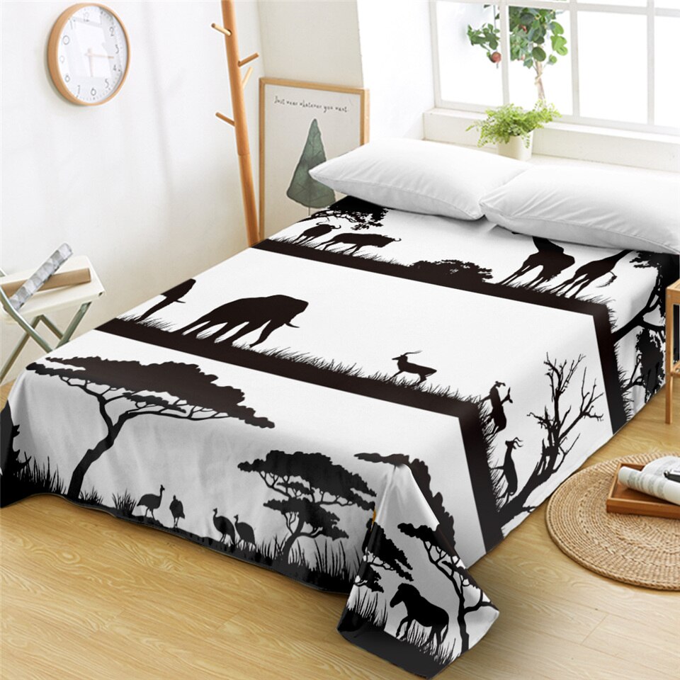 Beddingoutlet Olifant Vlakke Plaat Afrikaanse Dier Bed Linnen Giraffe Herten Laken Bomen Bedclothes Twin Volledige Koningin Koning 1-stuk: 1 / King 284cmx269cm