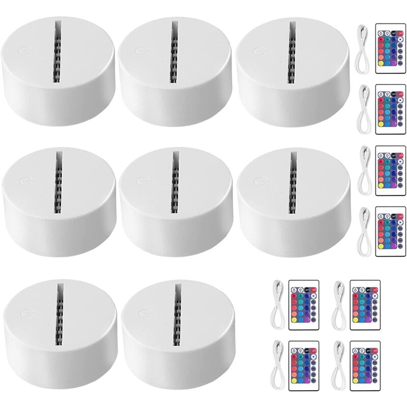8Pack 3D Night Led Light Lamp Base 16 Kleuren Led Licht Display Base Met Afstandsbediening Voor Acryl En Hars glas: white