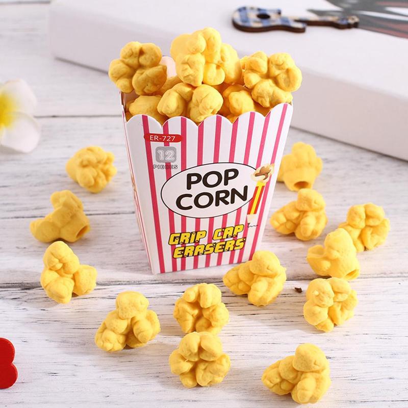 1 boîte Kawaii nourriture pop-corn gomme en caoutchouc enfants papeterie fournitures scolaires en caoutchouc crayon gommes Correction enfants fille jouet: Default Title
