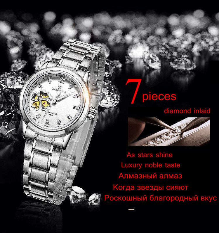 Vrouwen Automatische Mechanische Horloges Diamant Klavertje Vier Horloges Dames Rose Lederen Horloge Waterdicht Senhoras Assistir
