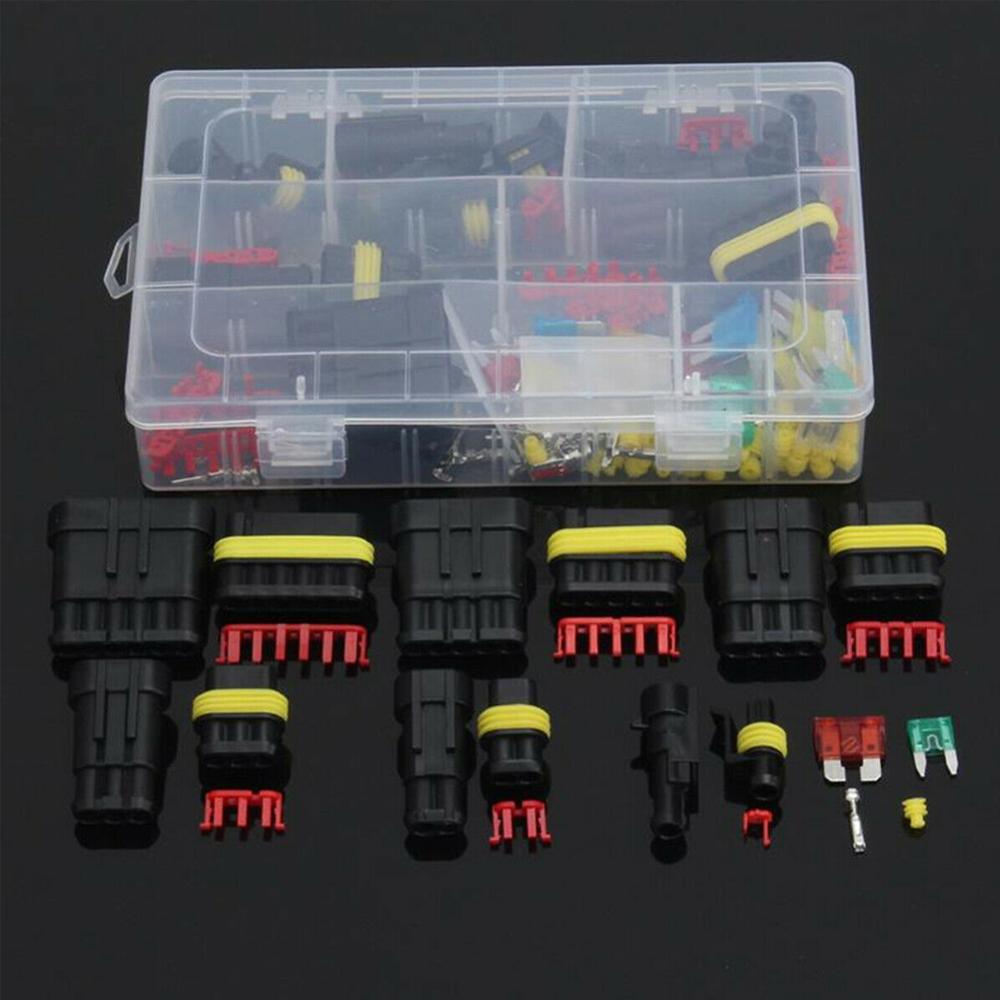 240Pcs 1-6 Pin Car Electrical Wire Connector Plug Terminal+Mini Blade Fuses Kit